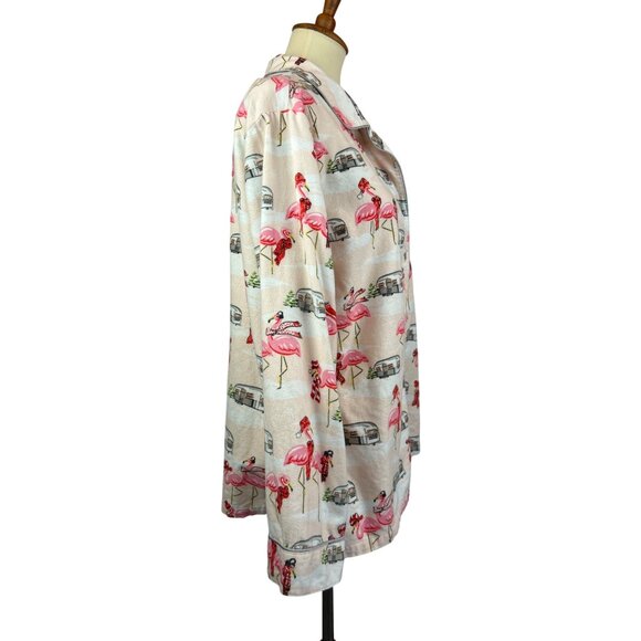 Nick & Nora XXL Flannel Long Sleeve Pajama Top Flamingo Camper Button Front - Picture 4 of 9